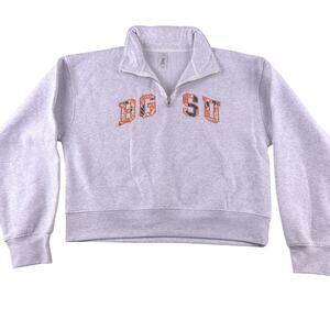 BGSU Ohio Women’s Large Cropped‎ 1/4 Zip Gray Pullover Hoodie NWOT Embroidered